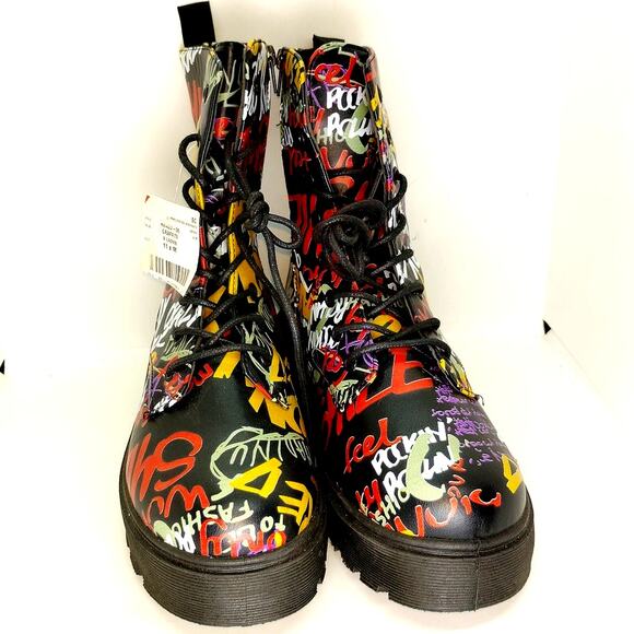 Kenzo Designer Womens NEW Graffiti Lace Up Combat Boots - Size 11M - New - Picture 3 of 7